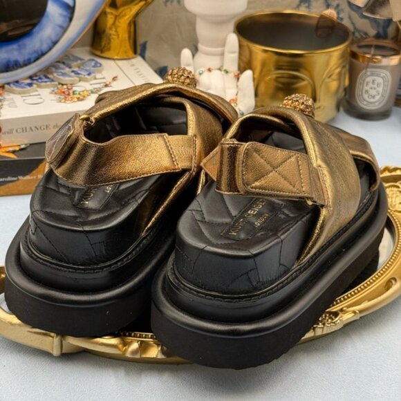 🆕 KURT GEIGER LONDON 🧿 NWOB Orson Cross Strap Sandal, Gold Bronze - Sz 38 7.5 - Picture 12 of 16